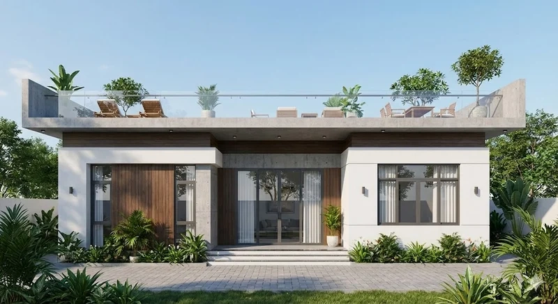 Tham khảo Nhà cấp 4 mái bằng có sân thượng đẹp