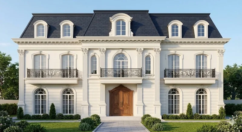 nhà mái mansard 2 tầng cho gia đình khá giả