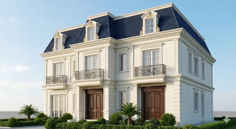 nhà mái mansard 2 tầng hài hòa công năng