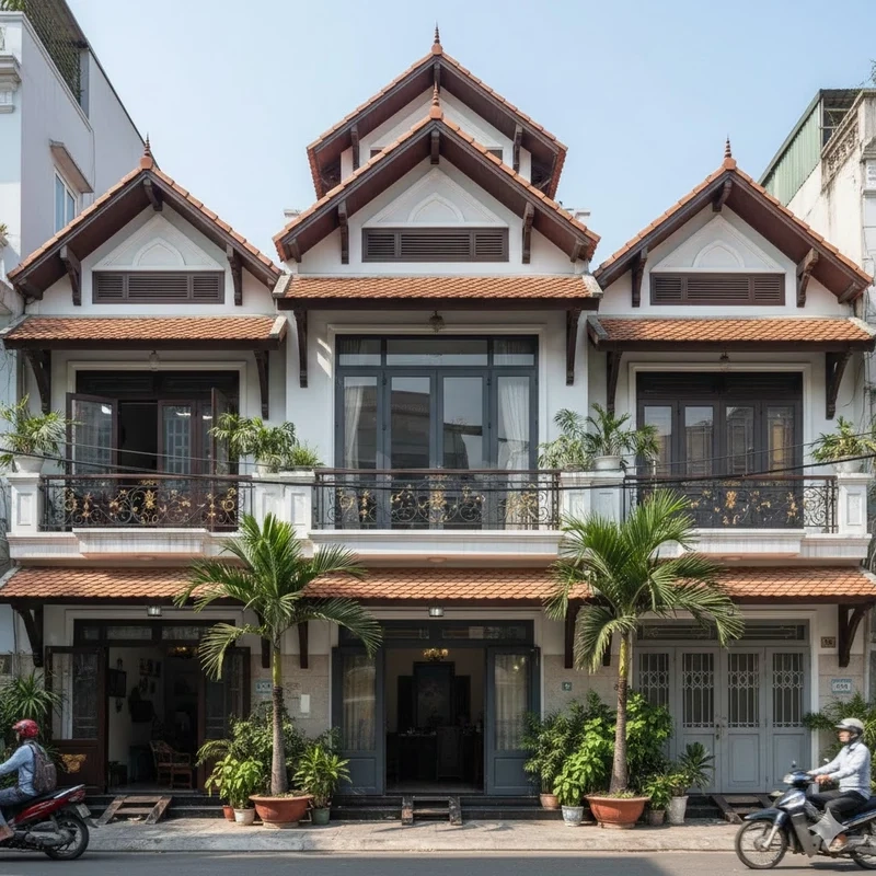 Nhà ống mái Thái tạo điểm nhấn mặt tiền