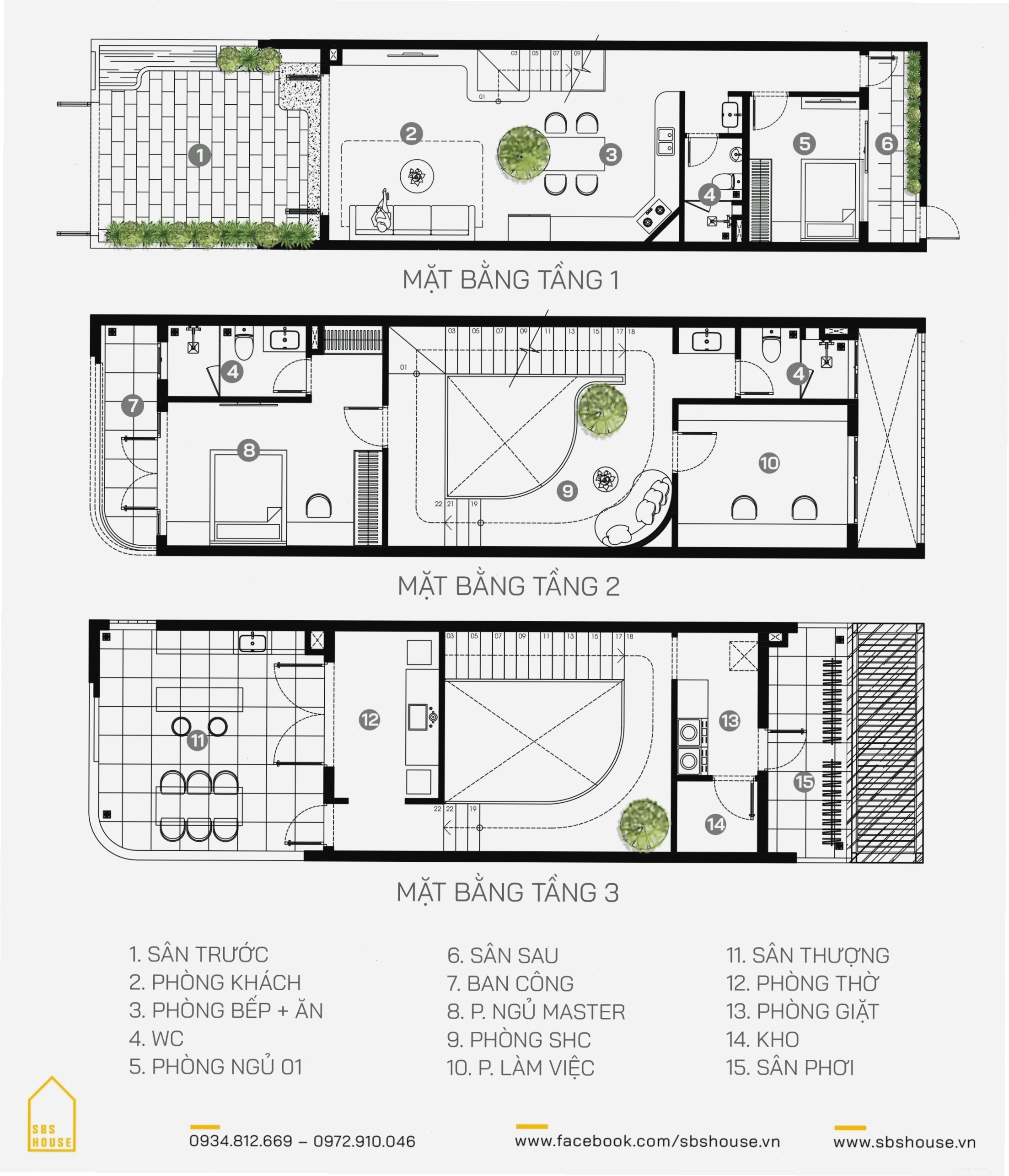 Bản vẽ bố trí công năng nhà lệch tầng đẹp 5m 3 phòng ngủ tối ưu