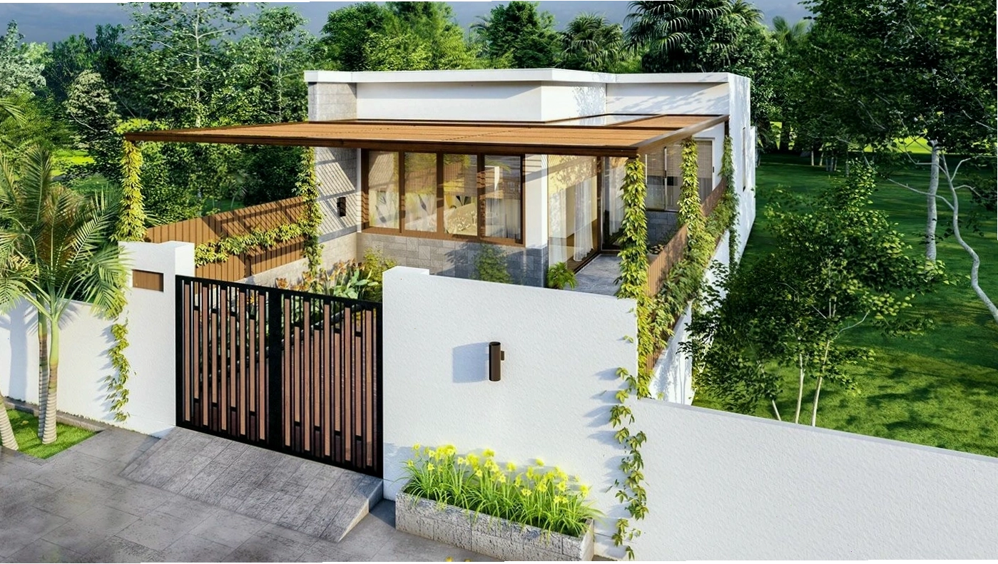 Bản vẽ nhà cấp 4 mái bằng hình chữ L tối ưu diện tích trên mảnh đất 5x15