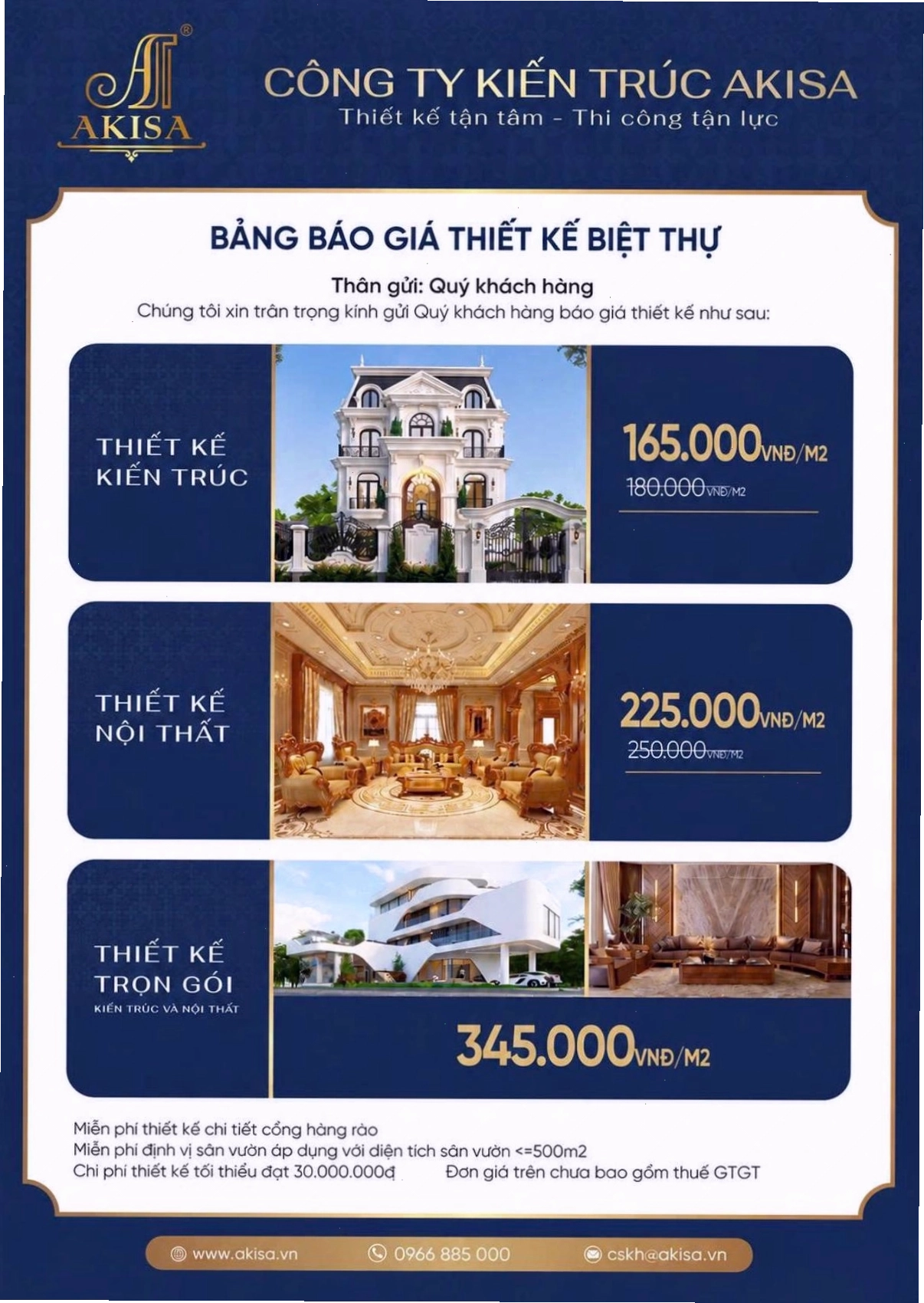 Bảng giá thiết kế biệt thự 2 tầng