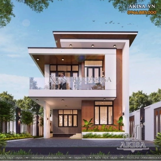 Biệt thự 2 tầng mái bằng mini phong cách Indochine