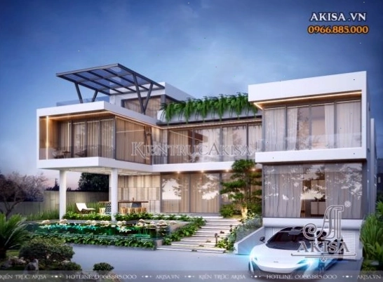Biệt thự 2 tầng mái bằng phong cách hiện đại, tối ưu công năng