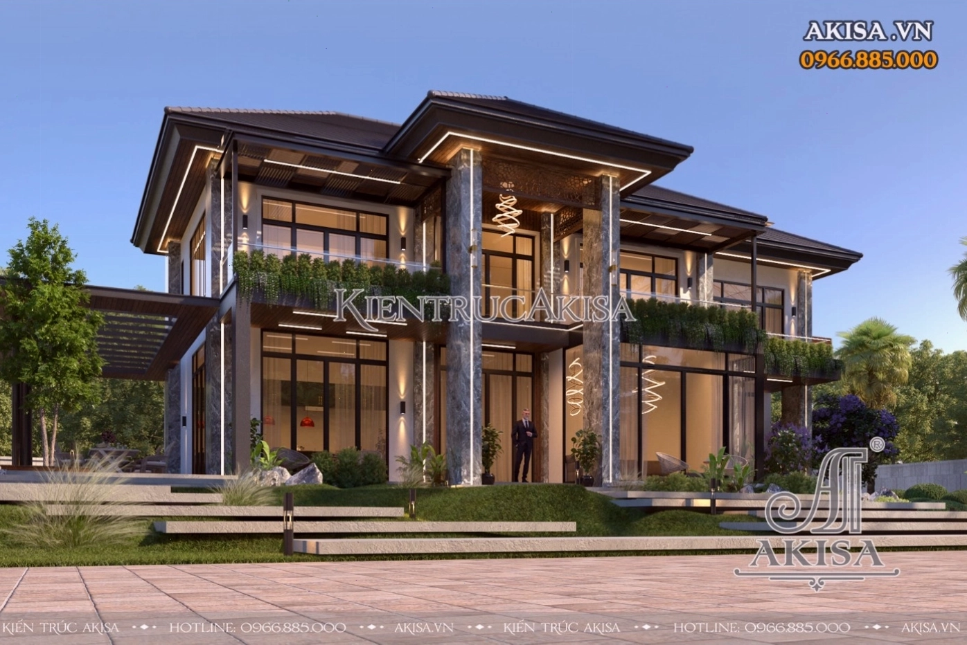 Biệt thự 2 tầng mái Nhật kiến trúc hiện đại phóng khoáng và mạnh mẽ