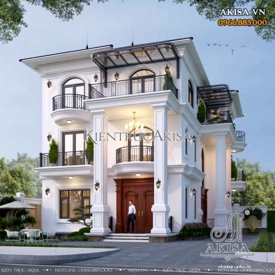 Biệt thự 3 tầng mái Nhật tân cổ điển BT321072 với các chi tiết trang trí sang trọng