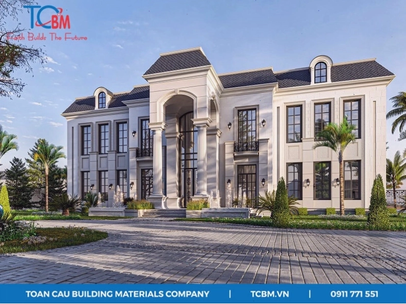Biệt thự mái Mansard truyền thống với cửa sổ áp mái tinh xảo