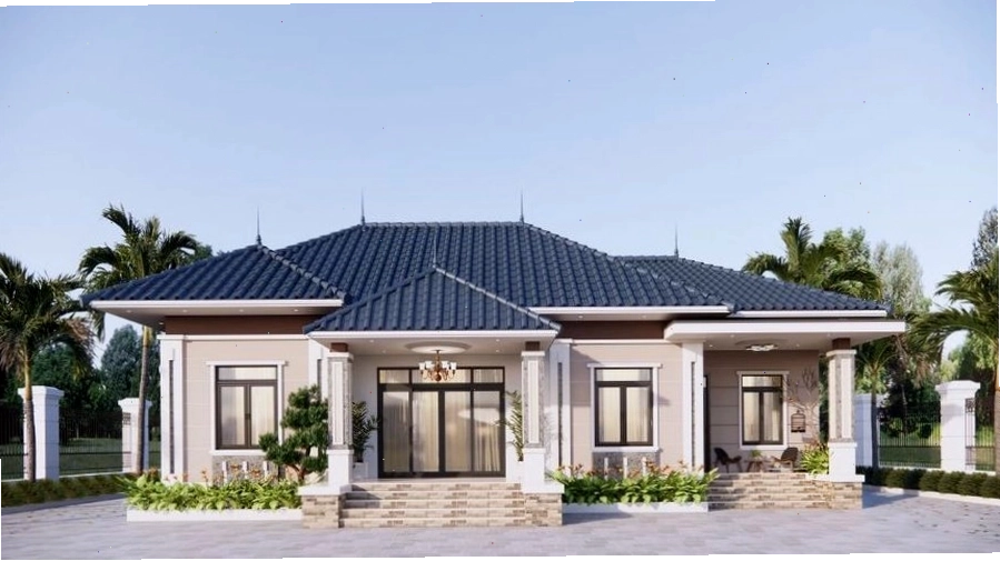 Biệt thự mái Nhật hiện đại với gam màu trắng chủ đạo và các đường nét kiến trúc sắc sảo