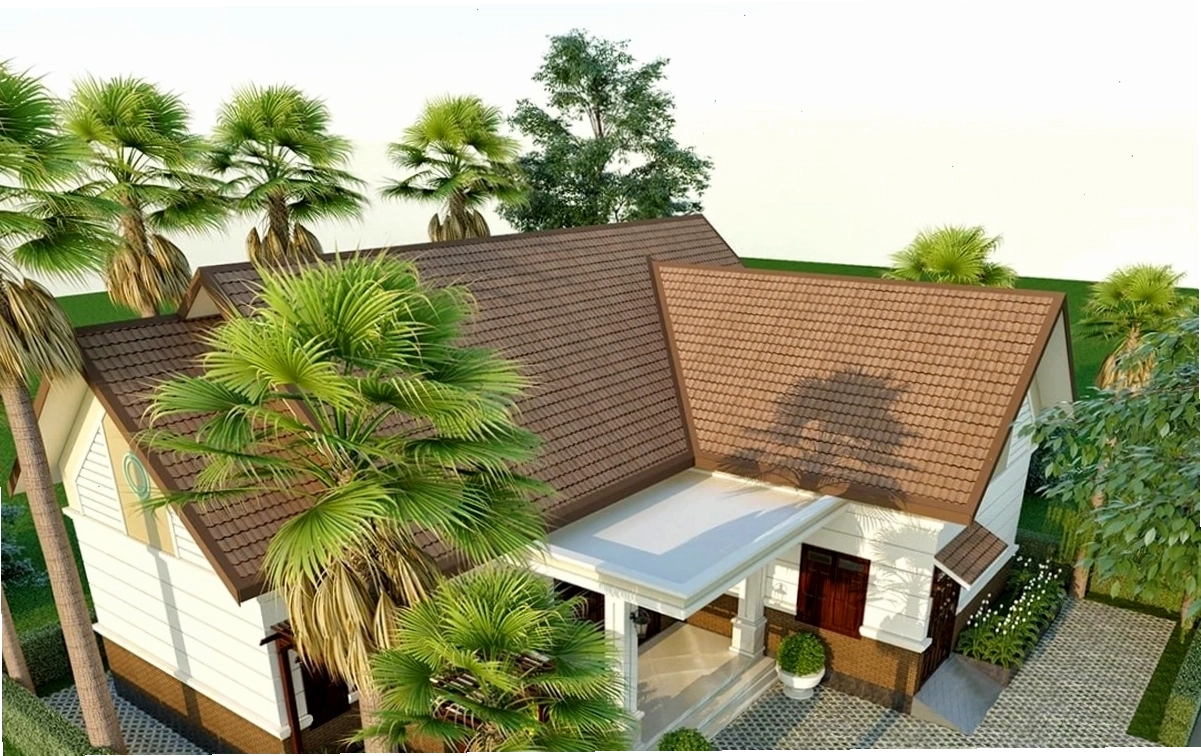 Biệt thự mái Thái tân cổ điển sang trọng lợp tôn giả ngói màu xanh đậm