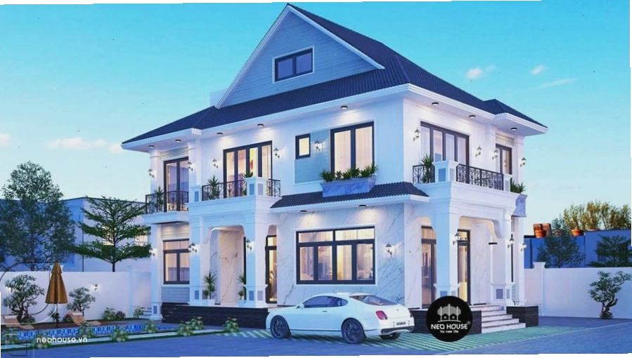 Bố trí mặt bằng nhà 1 trệt 1 lầu mái Thái hiện đại