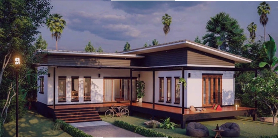 Căn nhà mái lệch có thiết kế đơn giản nhưng ấn tượng nhờ cách phối màu và hệ mái lệch