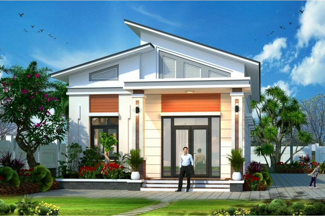 Căn nhà mái lệch sử dụng tone màu pastel nhẹ nhàng, hình khối vuông vắn