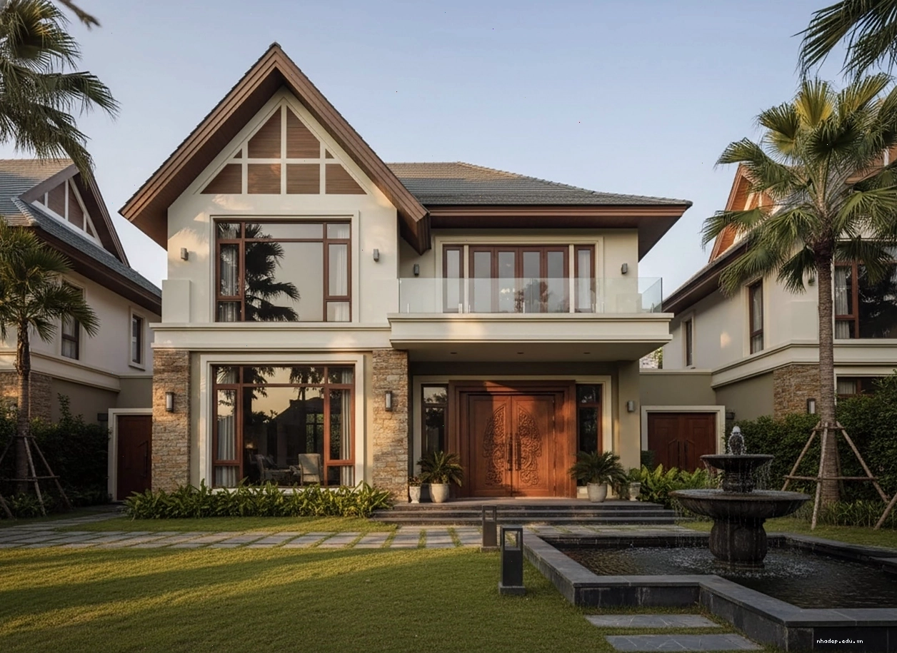 Chi tiết mái Thái dốc và hệ thống cửa sổ thông minh