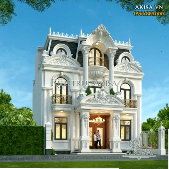 Chi tiết phào chỉ và cột trụ trong thiết kế biệt thự 2 tầng tân cổ điển
