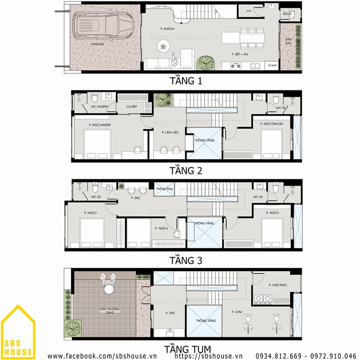 Công năng chính-phụ của mẫu thiết nhà lệch tầng đẹp 5x16m