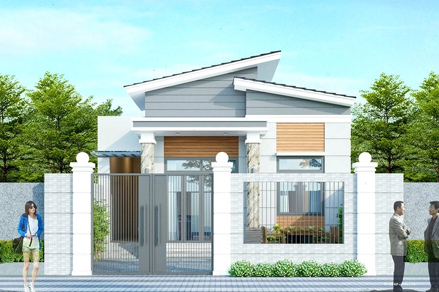 Cổng nhà mái thái hiện đại với họa tiết hình học đơn giản