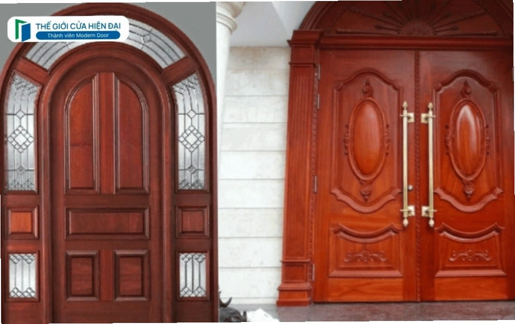 Cửa gỗ vòm 2 cánh đẹp cho nhà phố