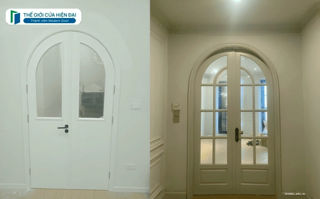 Cửa gỗ vòm với bề mặt hoàn thiện Melamine vân gỗ