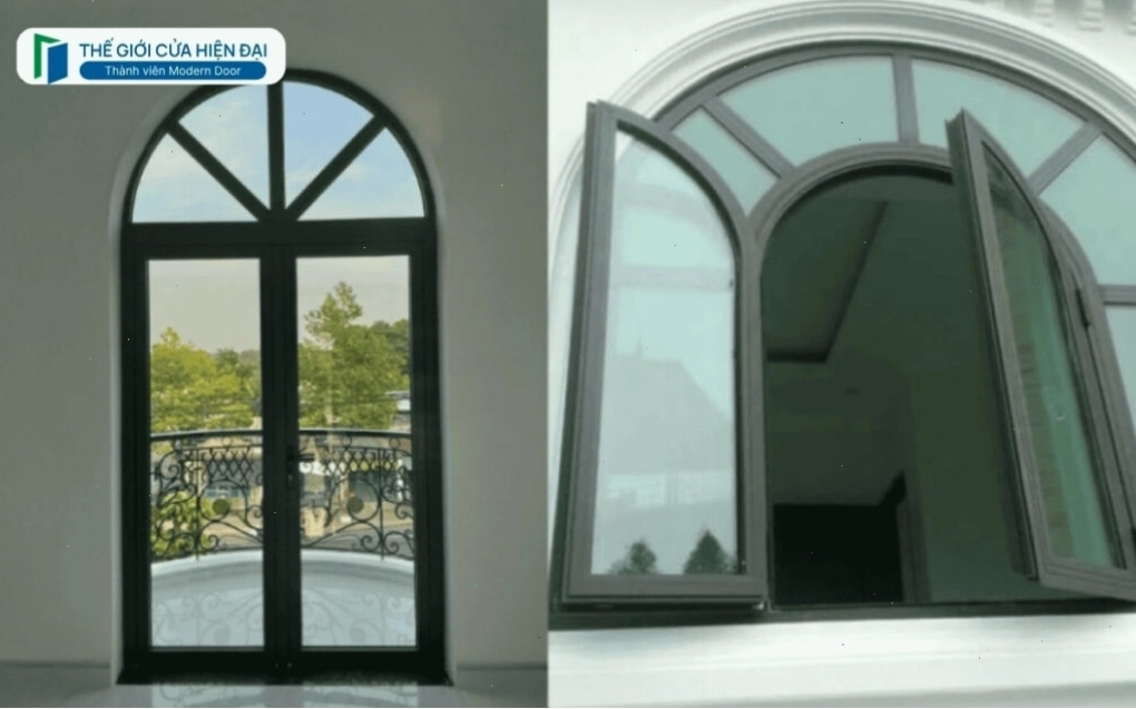 Cửa vòm gỗ công nghiệp với khung cánh chắc chắn