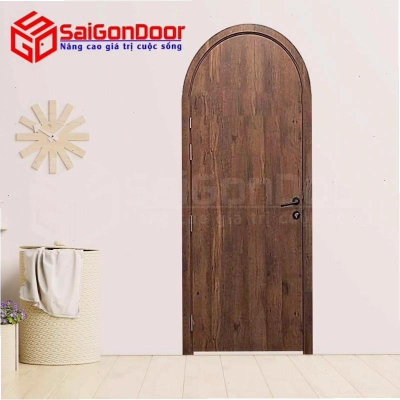 Cửa vòm gỗ gõ đỏ tân cổ điển cho phòng khách