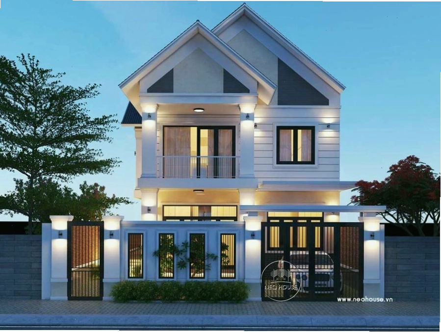 Không gian sống tiện nghi trong nhà vuông 2 tầng mái Thái