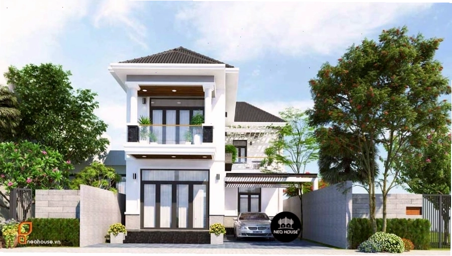 Kiến trúc nhà ống 2 tầng mái Thái 5x20m chữ L với không gian mở