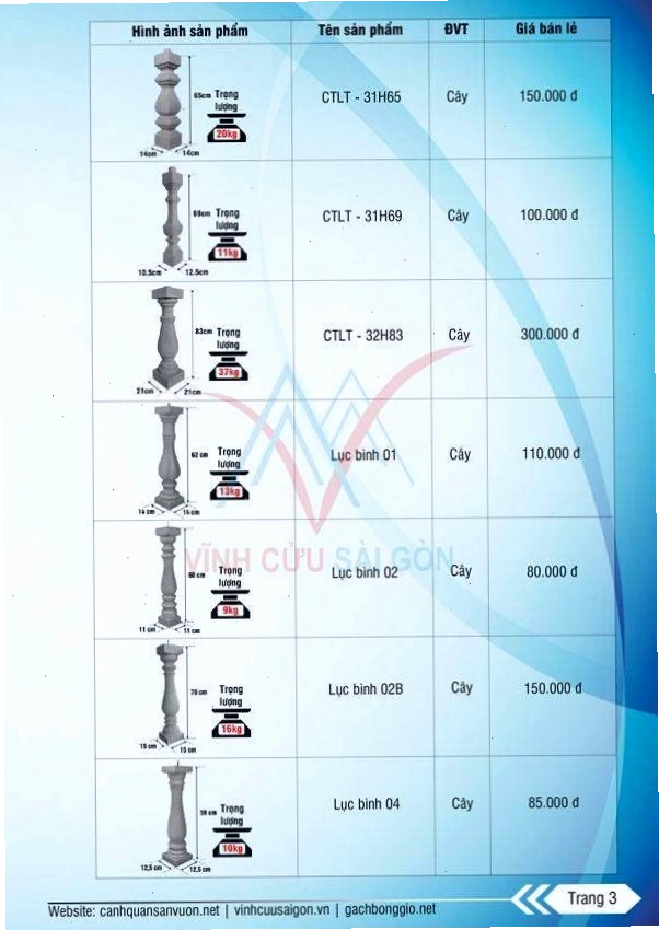 Lục bình (con tiện) bê tông dùng trang trí hàng rào
