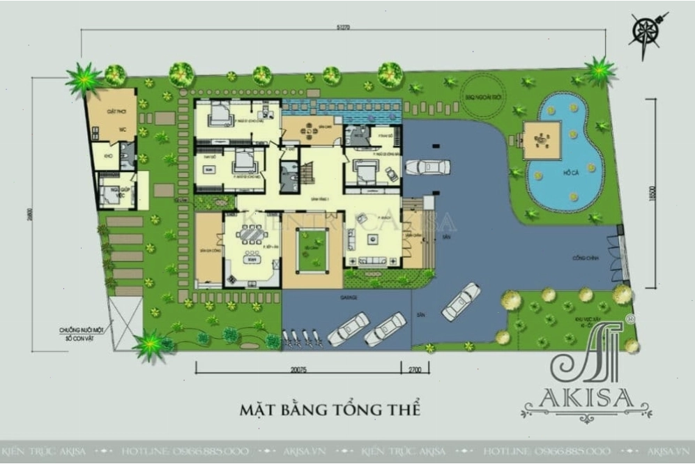 Mặt bằng công năng biệt thự 2 tầng mái bằng