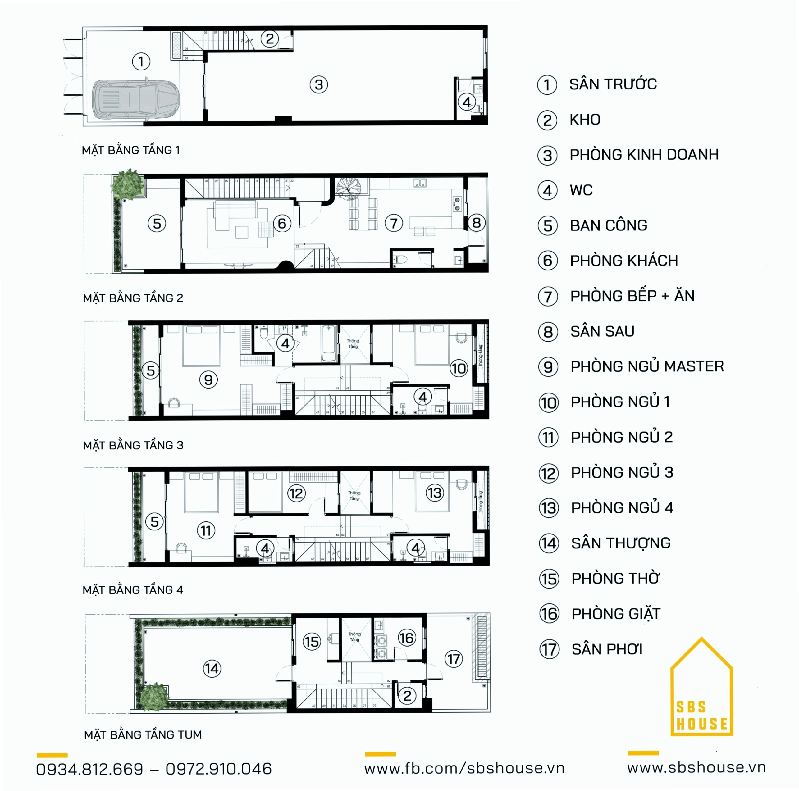 Mặt bằng công năng nhà lệch tầng 5x20