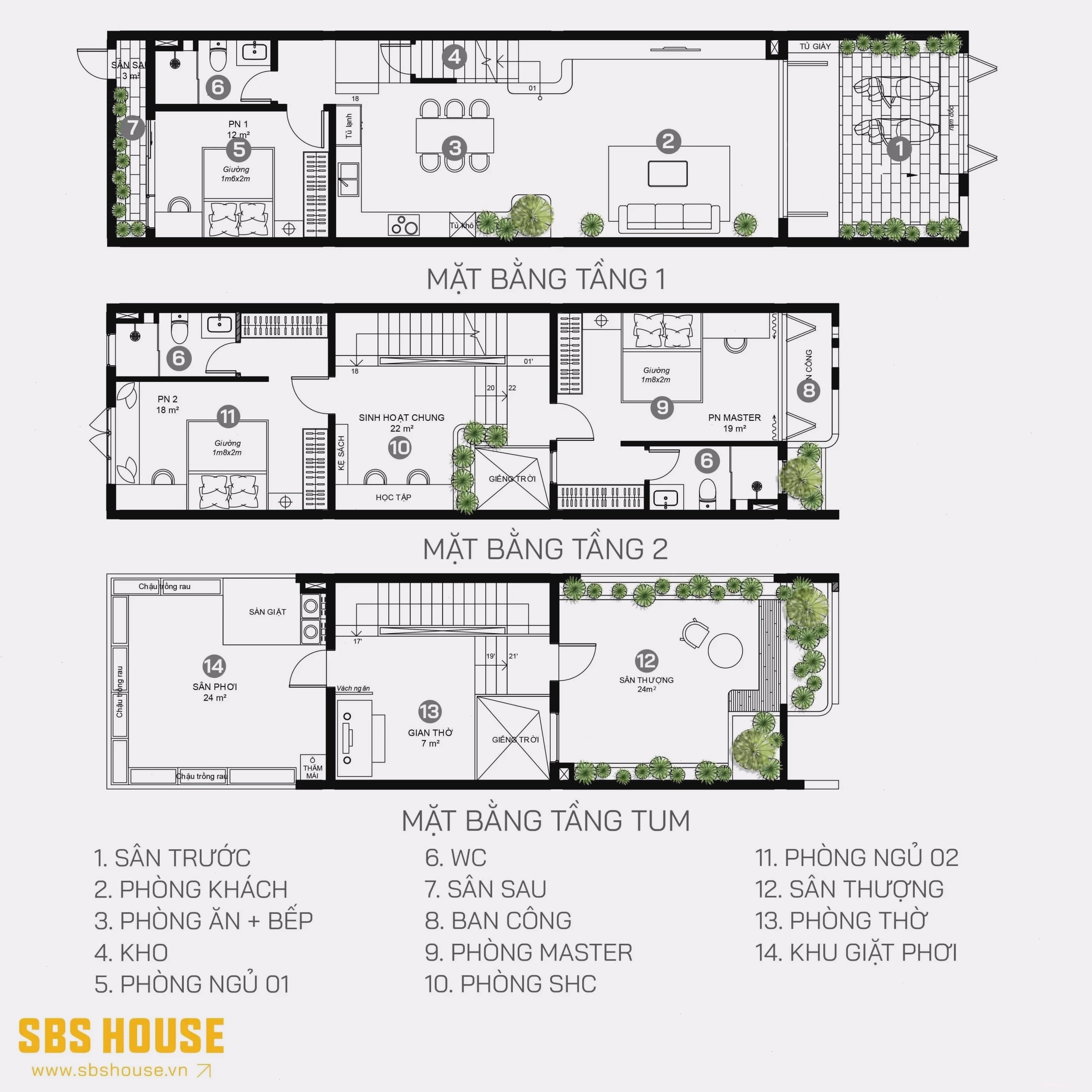 Mặt bằng công năng nhà phố lệch tầng 5x20m tối ưu diện tích và ánh sáng