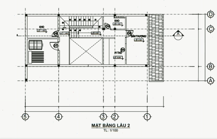 Mặt bằng lầu 2 nhà lệch tầng 5x15, hoàn thiện không gian sống
