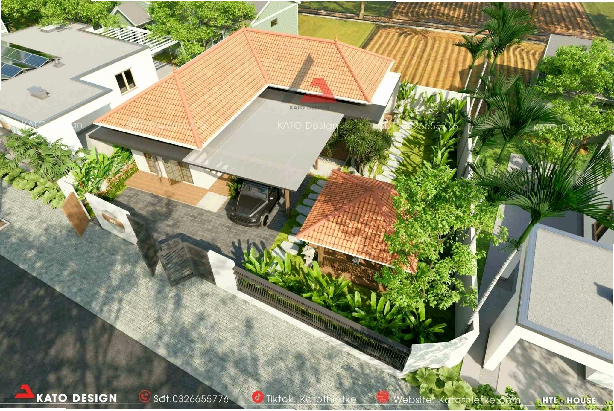 Mặt bằng nhà chữ L 1 tầng 3 phòng ngủ tối ưu công năng