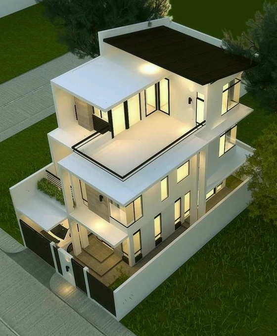 Mặt cắt nhà lệch tầng thể hiện sự chênh lệch cao độ ấn tượng