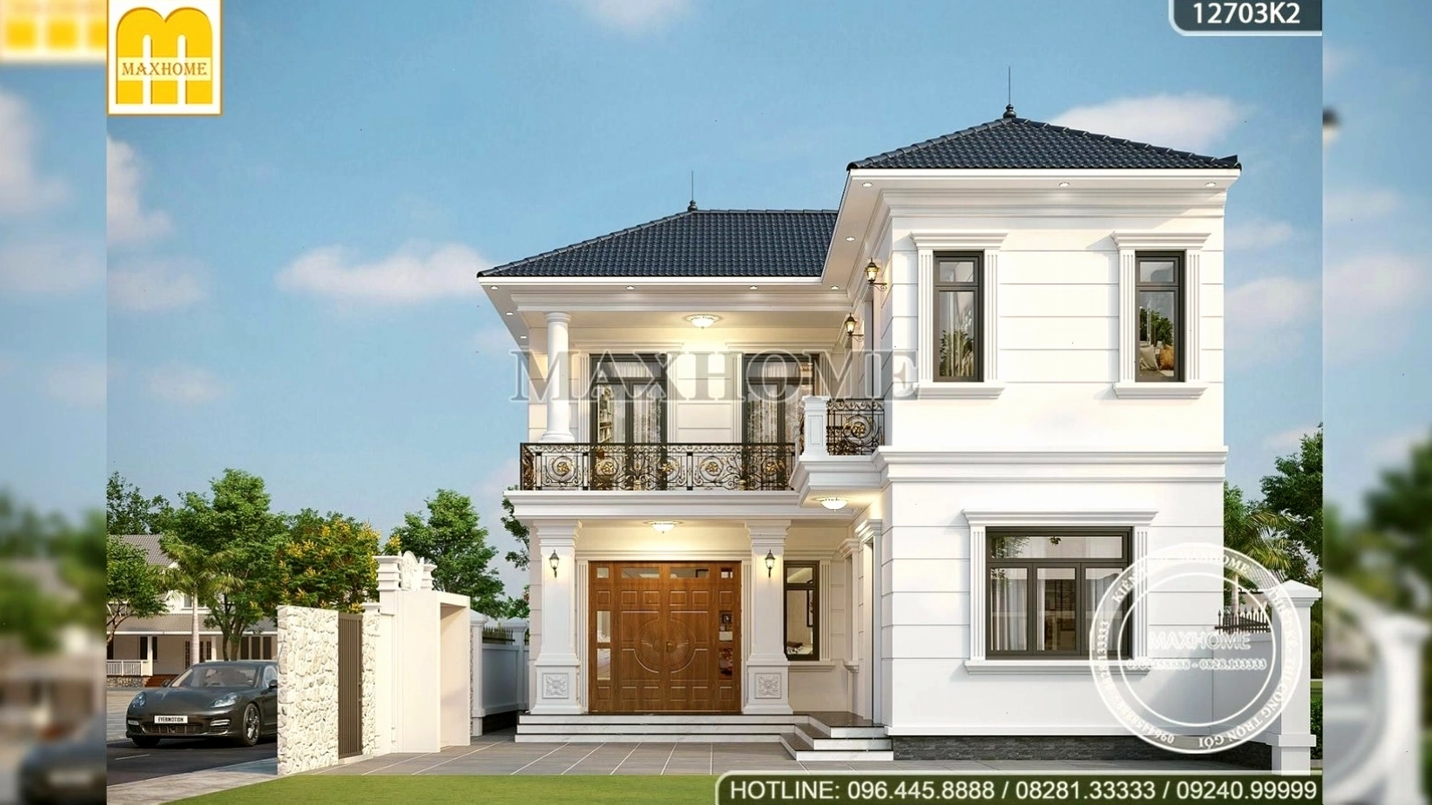 Mặt tiền ấn tượng của mẫu nhà 2 tầng chữ L mái Nhật