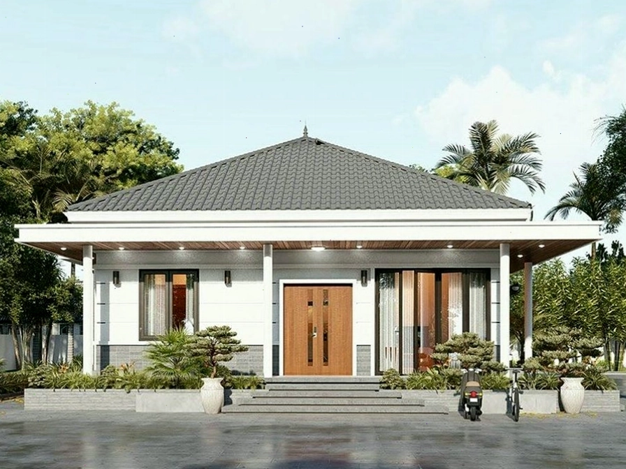 Mặt tiền ấn tượng của mẫu nhà một tầng mái Nhật