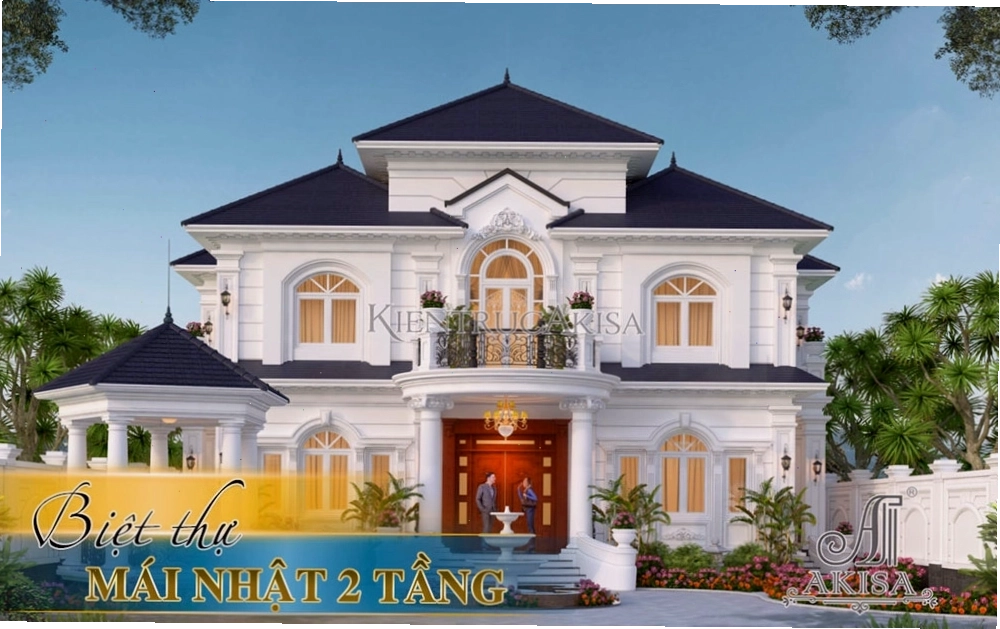 Mặt tiền biệt thự 2 tầng mái nhật hiện đại với kiến trúc khỏe khoắn, sang trọng