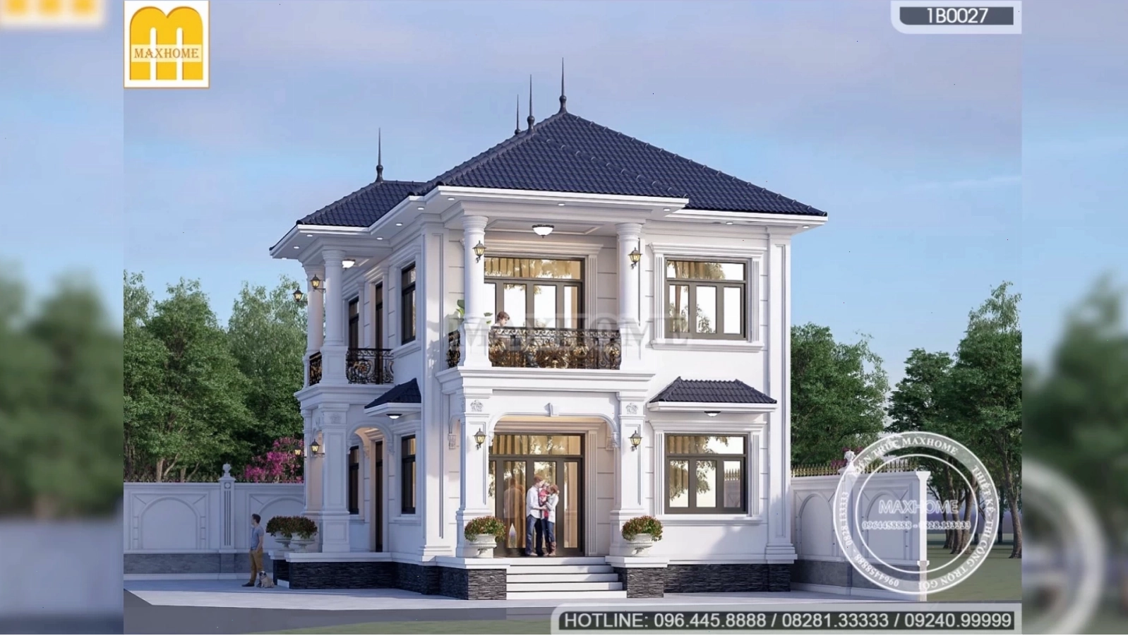 Mặt tiền mẫu nhà 2 tầng mái Nhật 8x12m hiện đại với hệ cửa kính lớn