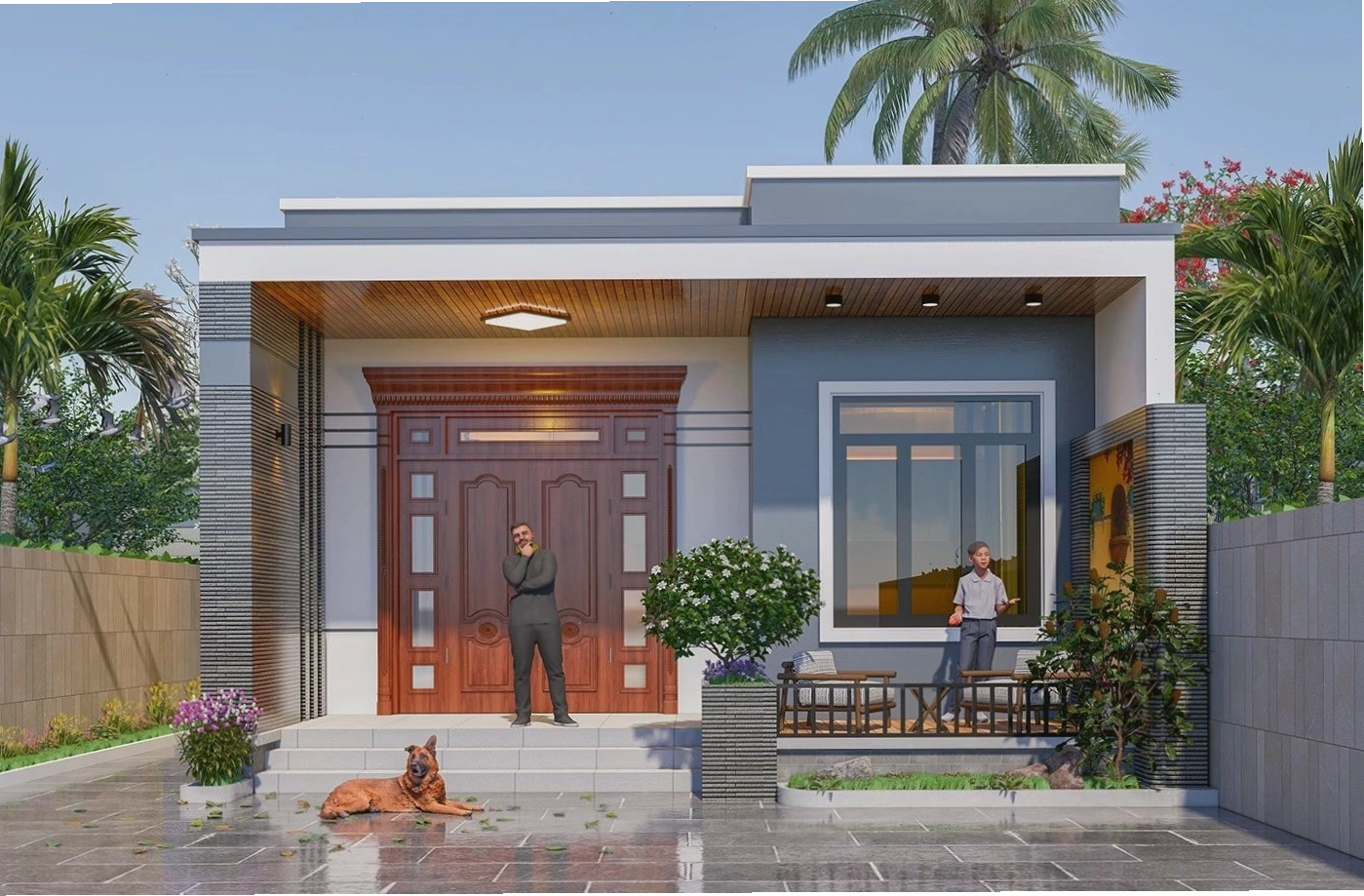 Mặt tiền nhà cấp 4 mái bằng thiết kế đơn giản, tiện nghi, tạo cảm giác ấm cúng