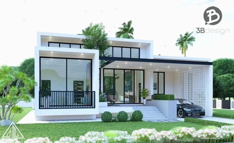 Mặt tiền nhà cấp 4 mái bằng với khoảng sân rộng thoáng đãng