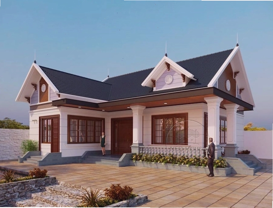 Mặt tiền nhà cấp 4 mái thái chữ L hiện đại ấn tượng