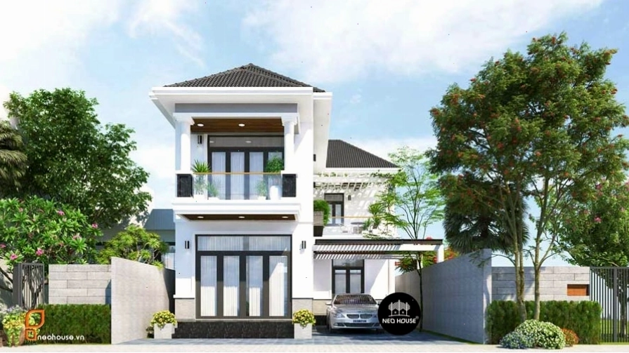 Mặt tiền nhà mái Thái 2 tầng chữ L độc đáo
