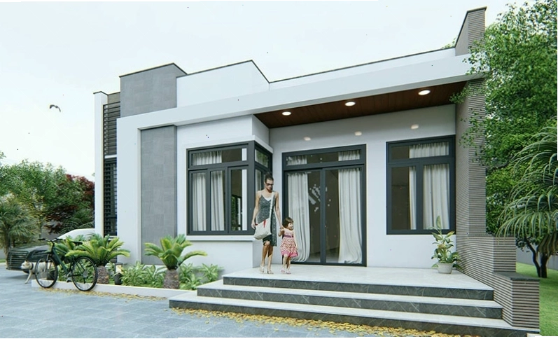 Mặt tiền nhà ống 1 tầng mái bằng hiện đại với màu sơn trắng trang nhã