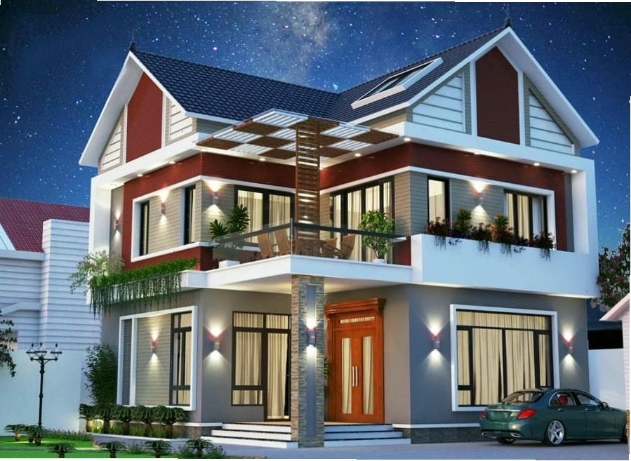 Mặt tiền nhà ống 2 tầng mái Thái 5x20m chữ L sang trọng