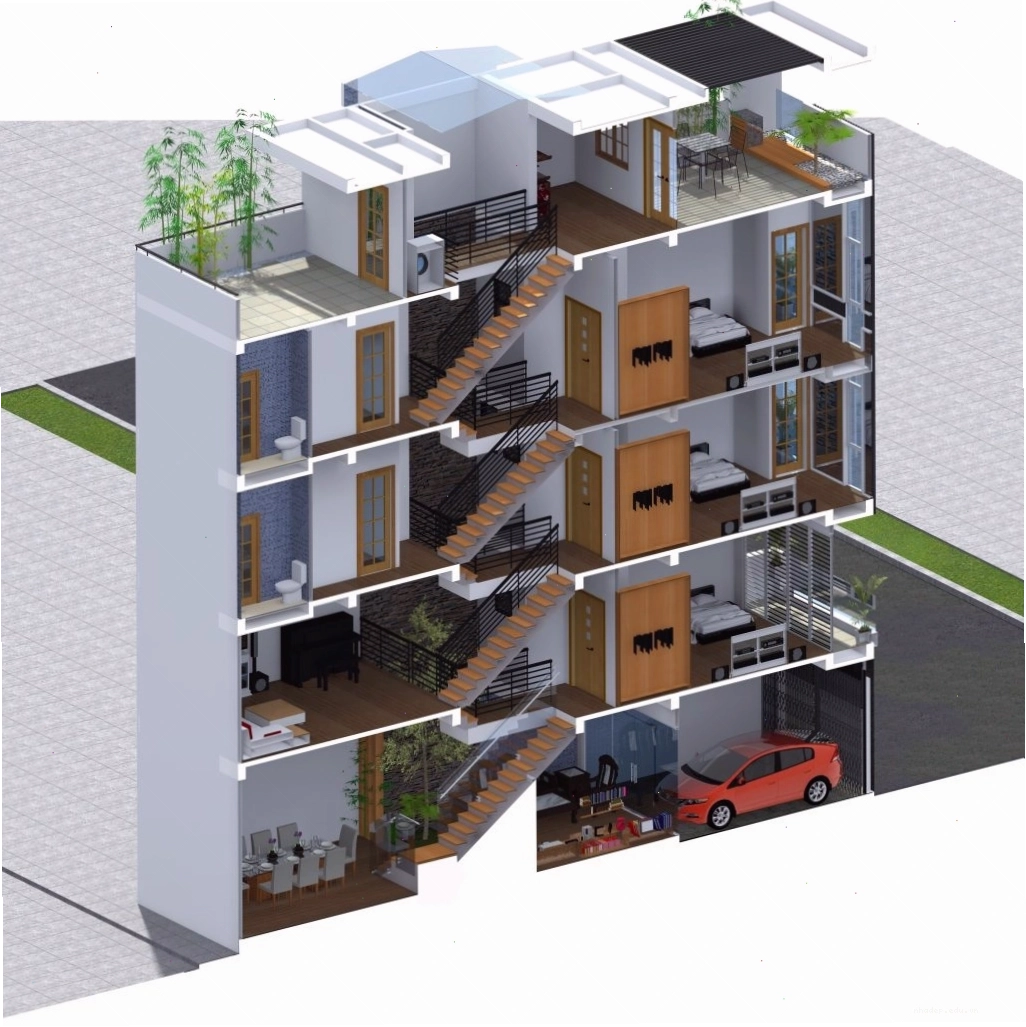 Mặt tiền nhà ống lệch tầng ấn tượng