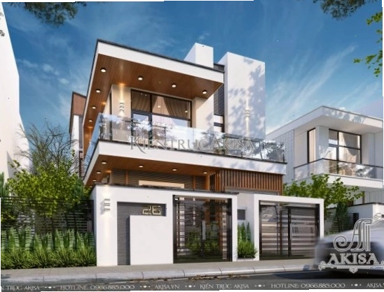 Mẫu biệt thự 2 tầng mái bằng tân cổ điển sang trọng