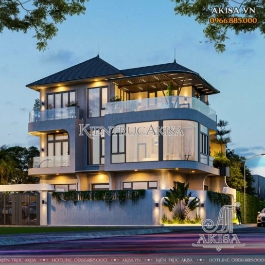 Mẫu biệt thự 3 tầng 2 mặt tiền kiến trúc hiện đại mái Nhật BT31945
