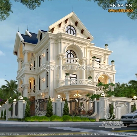 Mẫu biệt thự mái Thái 3 tầng 2 mặt tiền phong cách hiện đại