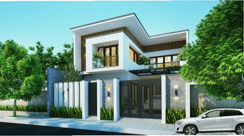 Mẫu nhà 2 tầng mái bằng chữ L hiện đại, tận dụng tối đa diện tích đất