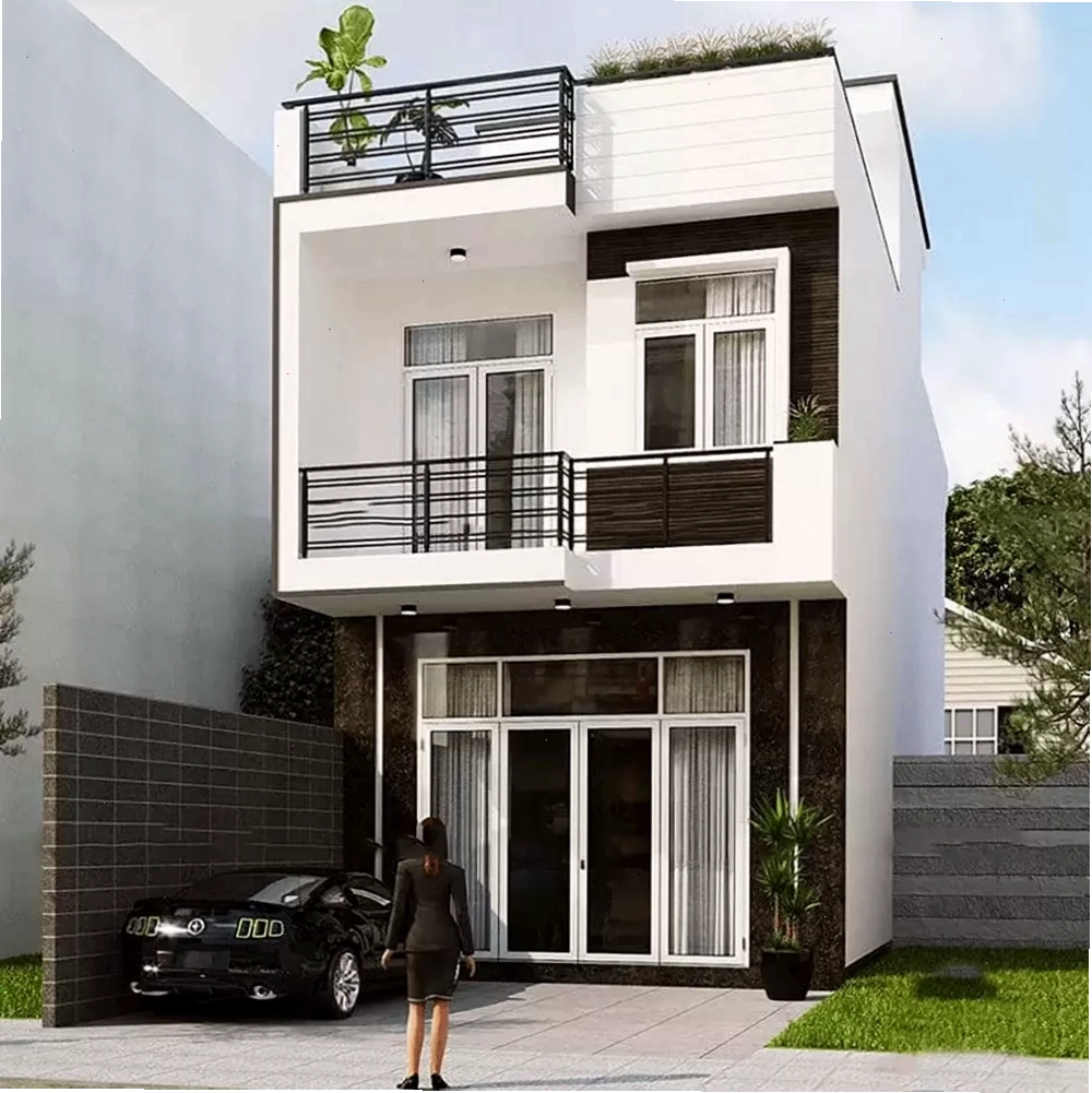 Mẫu nhà 2 tầng mái bằng đẹp, đơn giản, phù hợp với ngân sách eo hẹp